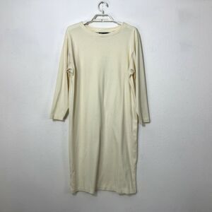 Vintage 1980s Ivory Dress Size L Shift Long Sleeve Cotton Blend Womens Lagenlook